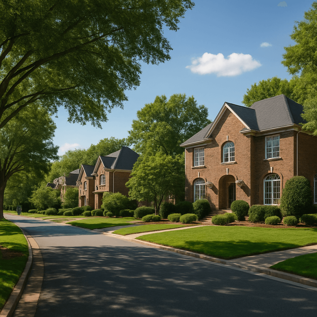 Homes and greenery in a South Charlotte neighborhood
