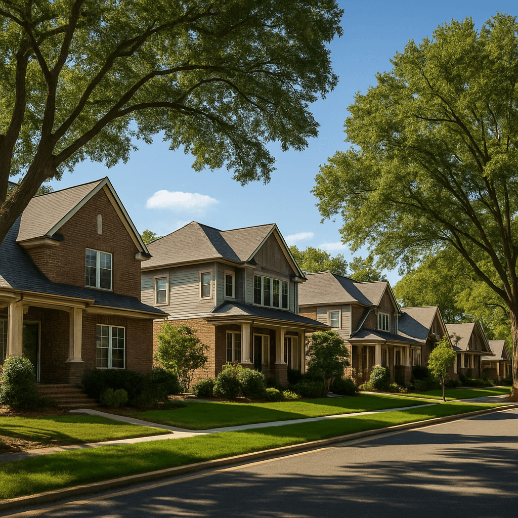 Single-family homes on a tree-lined suburban Charlotte street